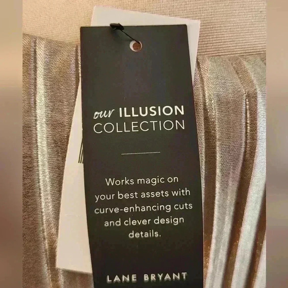 LANE BRYANT GOLD PLEATED PEPLUM SHORT SLEEVE BELTED V-NECK PLUS Sz 18/20 NWT New - Picture 5 of 10